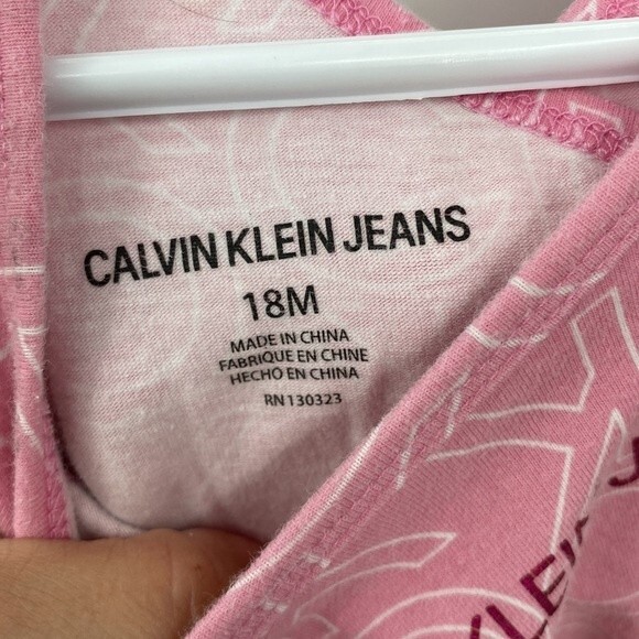 Calvin Klein Jeans Baby Signature Print Drawcord Waist Romper Pink Size 18M - Picture 6 of 9